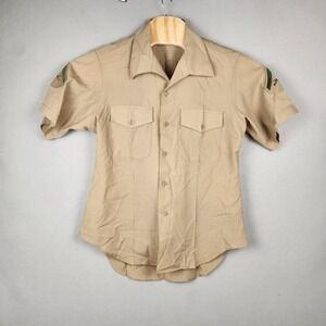 Vintage USMC Khaki Service Shirt Mens 14x37 Short Sleeve Lance Corporal 80s